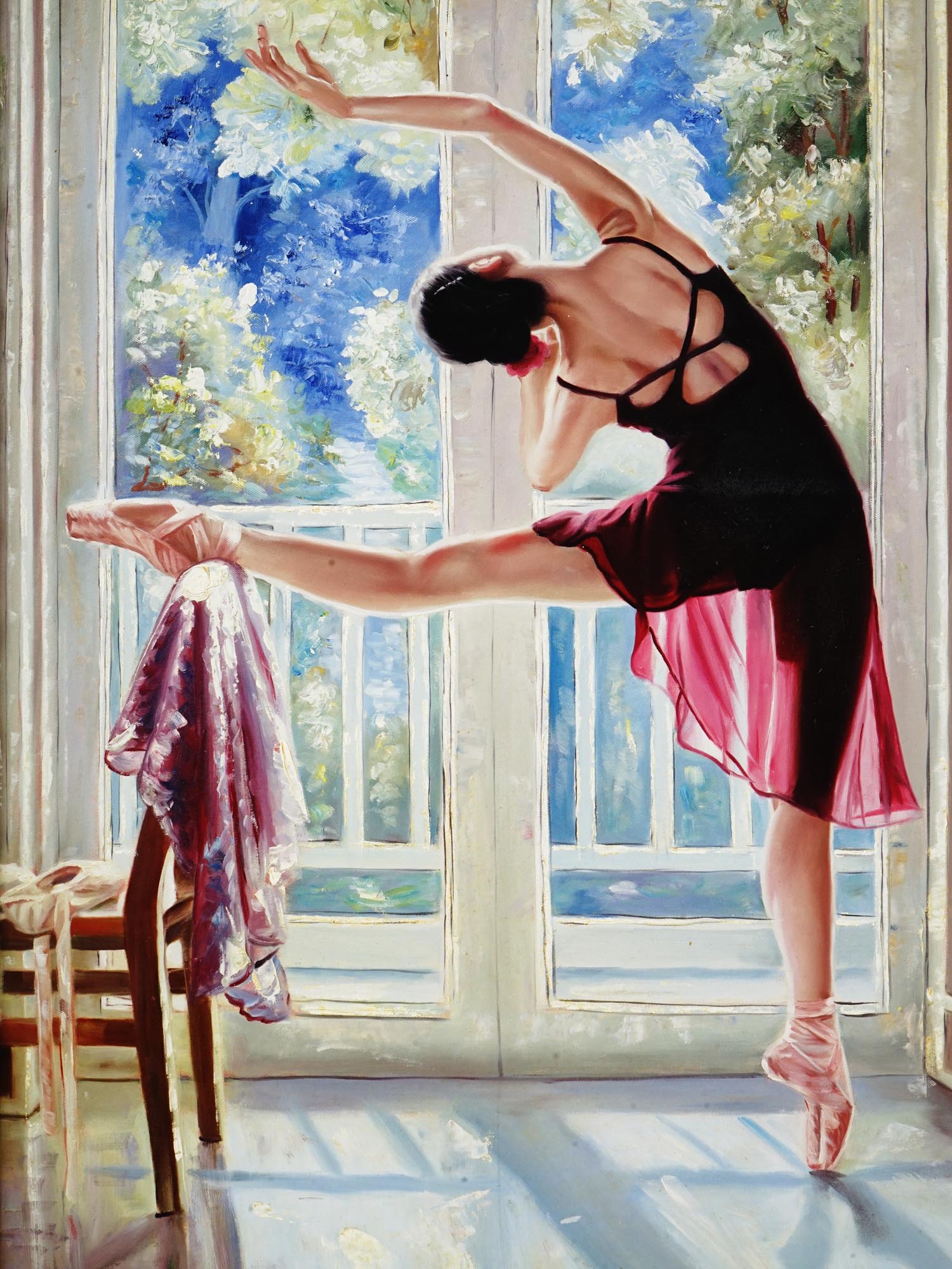 FRAMED CONTEMPORARY OIL PAINTING BALLERINA SIGNED PIC-1